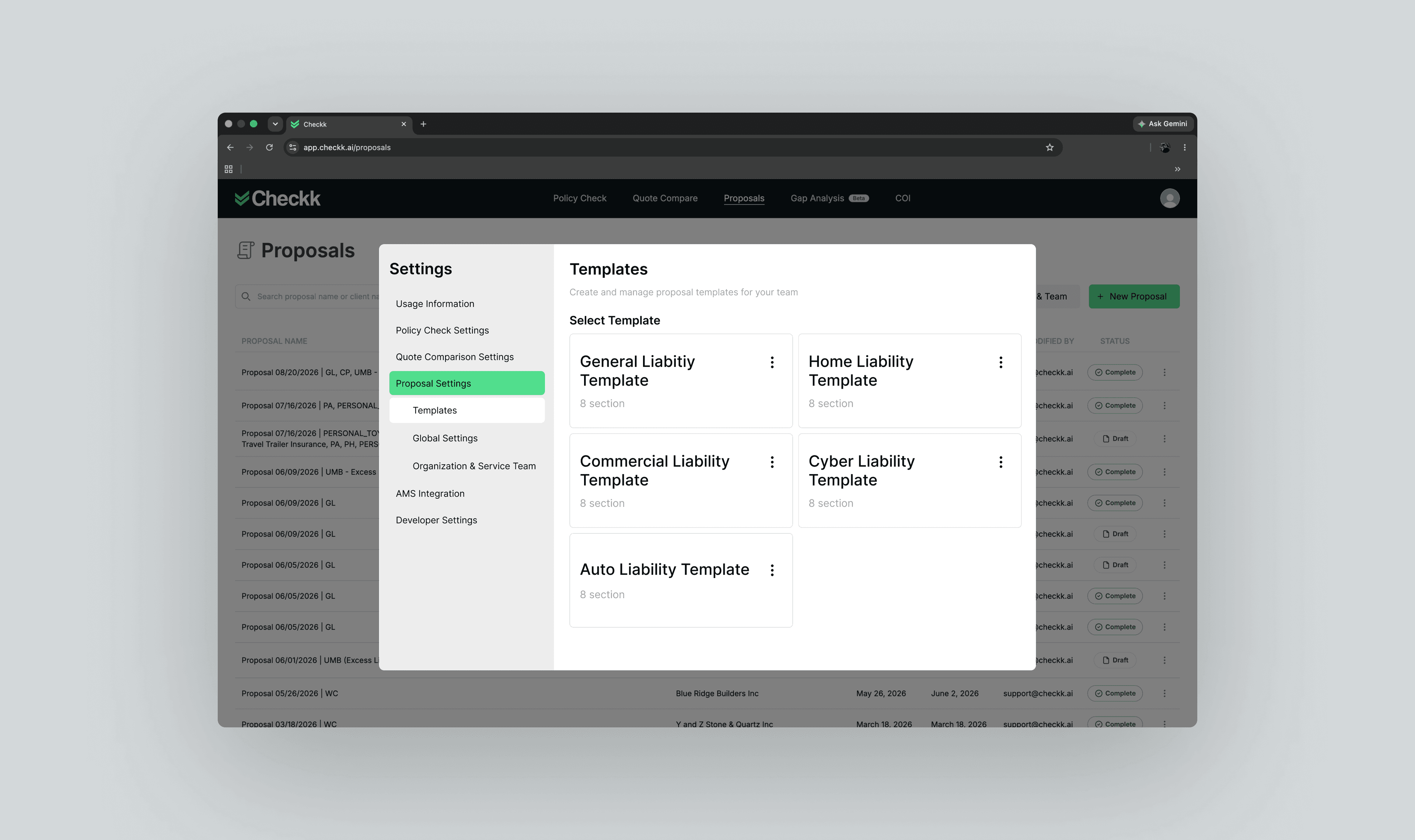 Before: template list showing only plain text names, no thumbnails or dates
